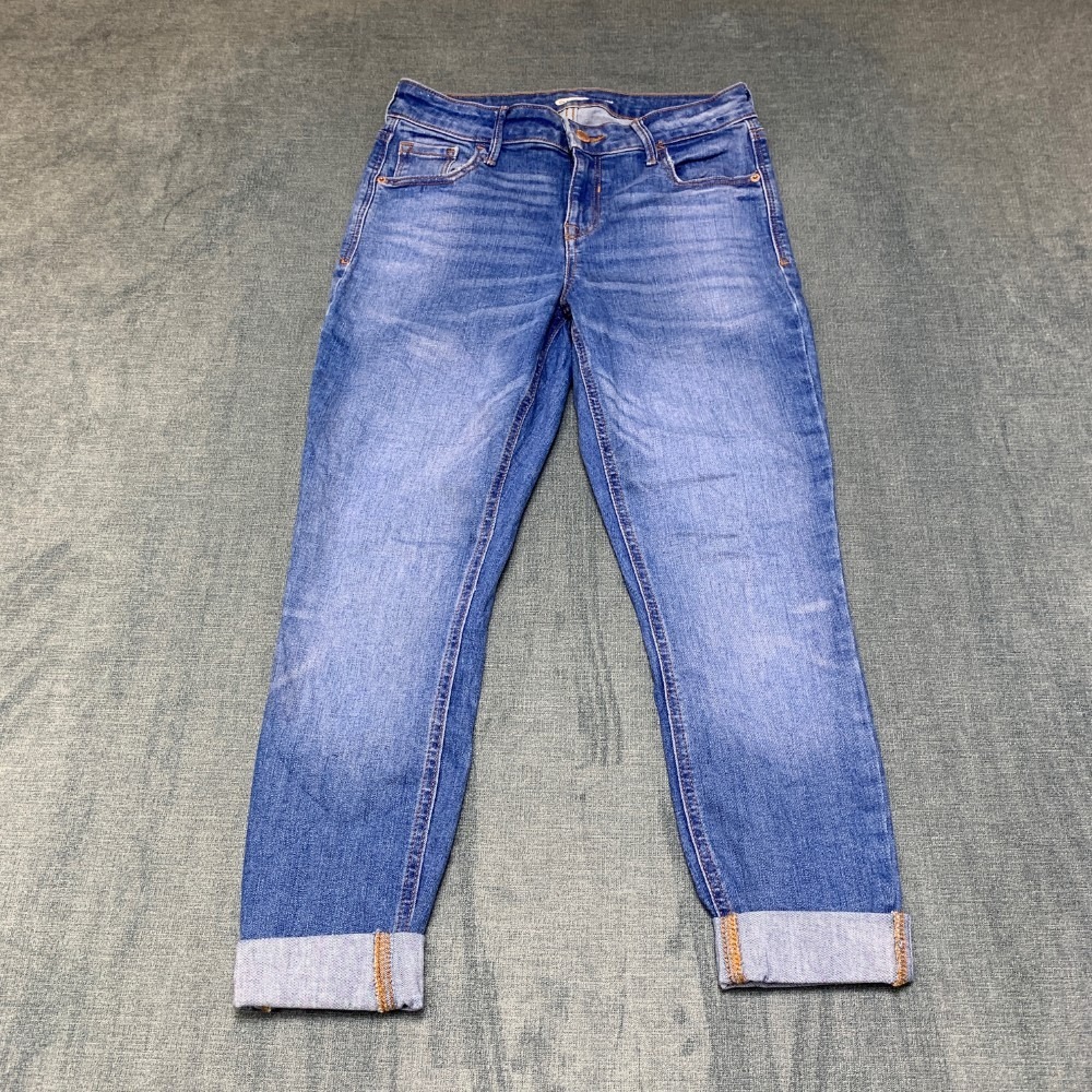 Old Navy Rockstar Super Skinny Jeans Womens 2 Blue Denim Stretch Cuffed Hem Cozy